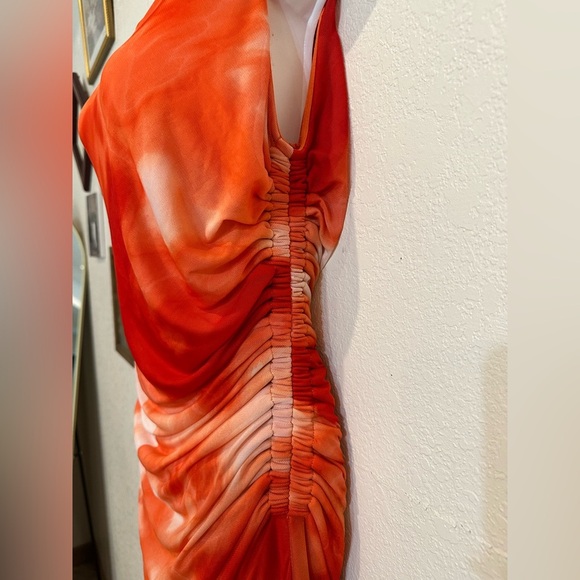 Calvin Klein Vibrant Orange and White Sleeveless Maxi Dress - Picture 3 of 13